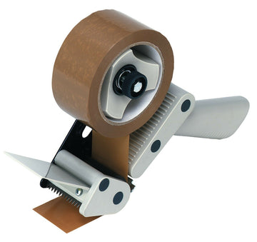 Packing tape dispenser with roller brake for 76mm core 