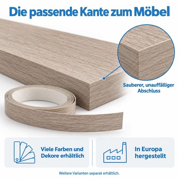Melaminkantenumleimer mit Schmelzkleber (zum aufbügeln) | Länge 5m | 21 o. 40 mm breit