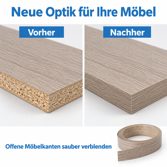 Melaminkantenumleimer mit Schmelzkleber (zum aufbügeln) | Länge 5m | 21 o. 40 mm breit