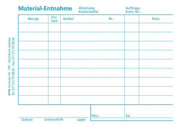 Material withdrawal slip form A6 landscape | 100 sheets with blue paper 