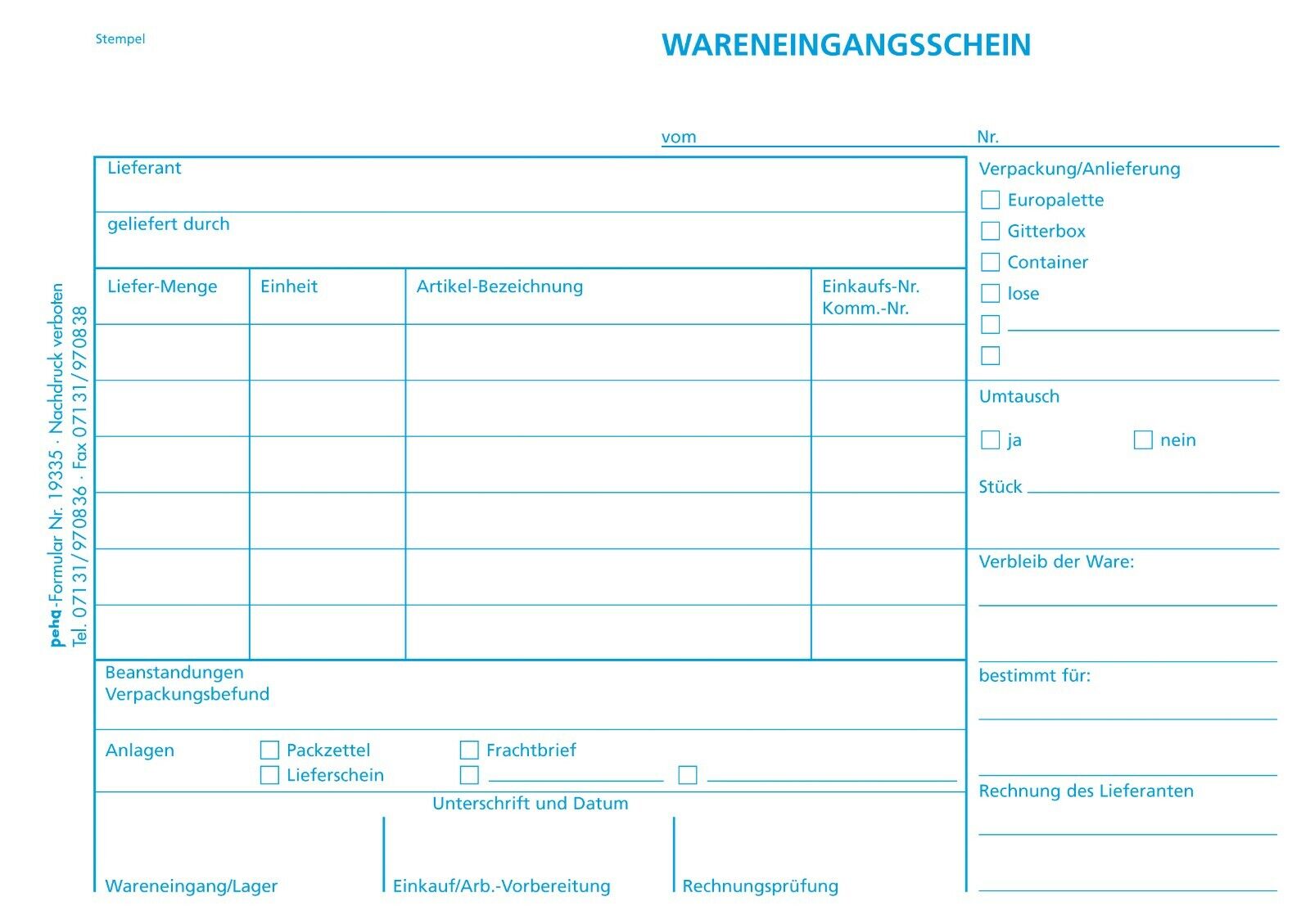 Formular Wareneingangsschein selbstdurchschreibend A5 quer | 3 x 48 Blatt